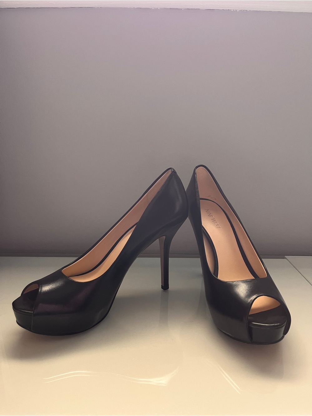 Nine West Black Peep-Toe Platform Stilettos